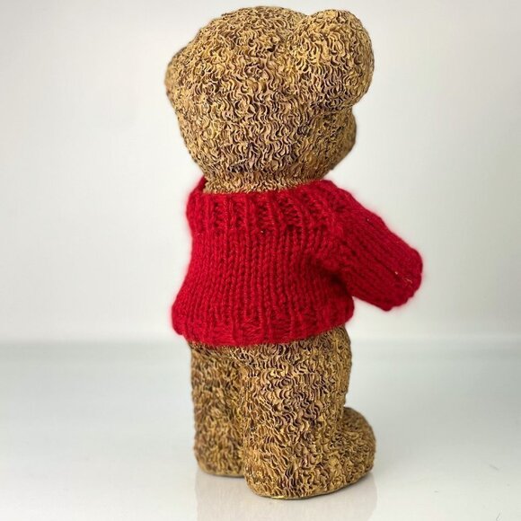 RESIN Bear Sculpture | 10" Standing Vintage Teddy Bear in Knit Sweater - Picture 8 of 10
